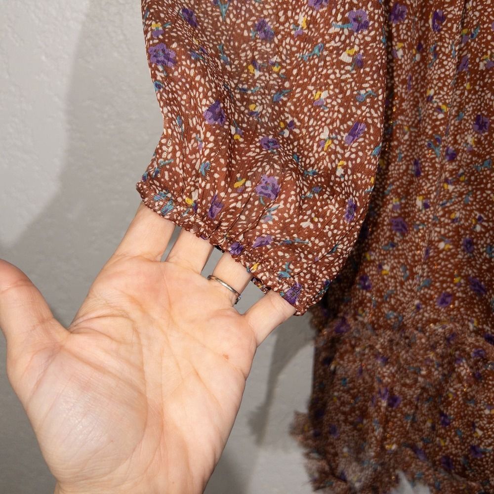 New BaeVely Brown Printed Ruffle Mini Dress Size Large - Picture 5 of 9